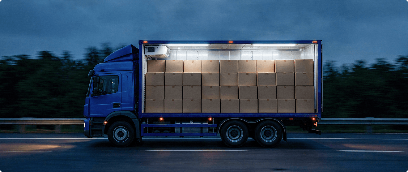 Dry box trailer interior with palletised commercial freight